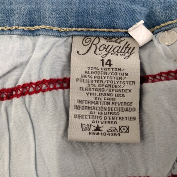 Royalty For Me Embroidered Denim Shorts Women’s Size 14 Blue Stretch Floral Casu - Picture 10 of 10